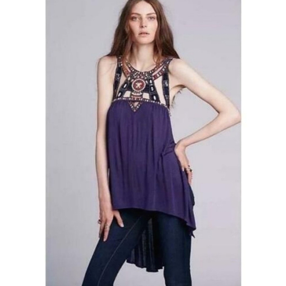 Y2K Fairy Whimsy Free People Embellished Boho Festival Tunic Tee Top XS Ethereal